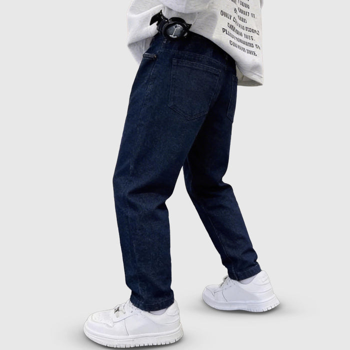 Kids Boys Jeans in Dark Blue Denim with Straight Fit & Comfort Fabric, Perfect for Daily Wear