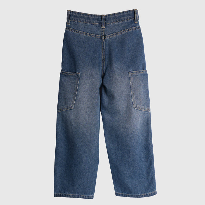 Kids Boys Jeans in Mid Blue with Relaxed Fit, Comfort Denim Fabric & Trendy Utility Look