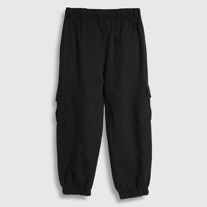 Kids Boys Lower in Black with Cargo Pockets, Drawstring Waist & Elastic Cuff Design