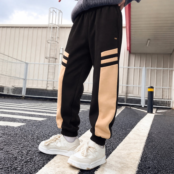 Kids Boys Lower in Black with Relaxed Fit, Stripe Detail, Elastic Waistband & Ribbed Cuffs