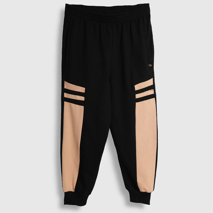 Kids Boys Lower in Black with Relaxed Fit, Stripe Detail, Elastic Waistband & Ribbed Cuffs