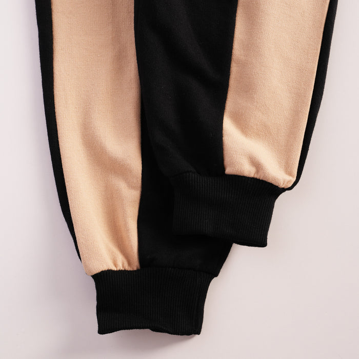 Kids Boys Lower in Black with Relaxed Fit, Stripe Detail, Elastic Waistband & Ribbed Cuffs