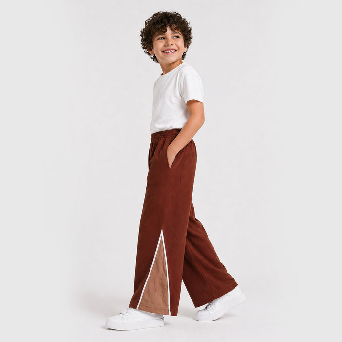 Kids Boys Lower in Brown with Wide Leg, Contrast Panels & Soft Fabric, Everyday Comfortable Fit