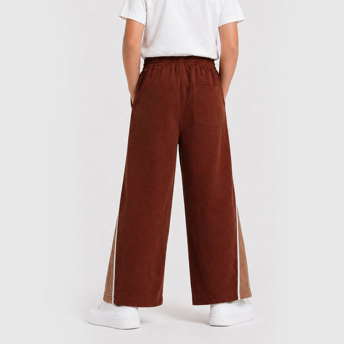 Kids Boys Lower in Brown with Wide Leg, Contrast Panels & Soft Fabric, Everyday Comfortable Fit