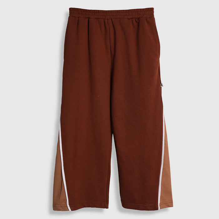 Kids Boys Lower in Brown with Wide Leg, Contrast Panels & Soft Fabric, Everyday Comfortable Fit