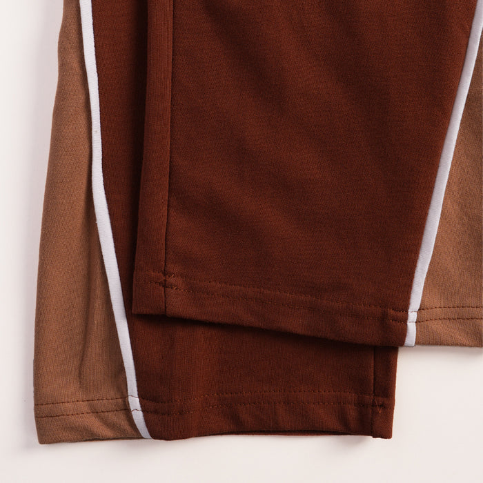 Kids Boys Lower in Brown with Wide Leg, Contrast Panels & Soft Fabric, Everyday Comfortable Fit