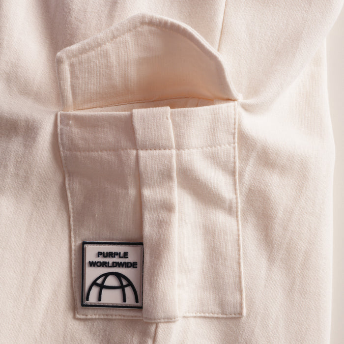 Kids Boys Lower in Off White with Cargo Pockets, Drawstring Waist & Elastic Cuff Design