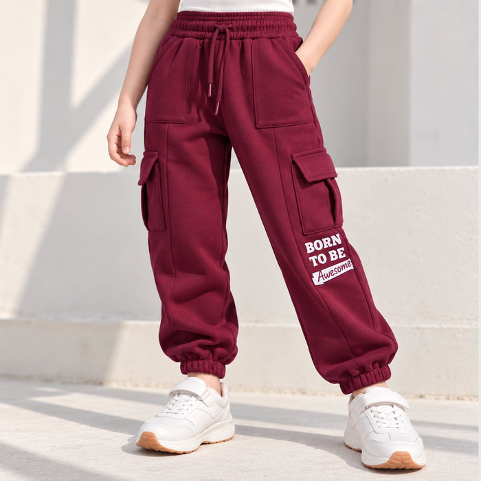 Kids Boys Lower in Red with Cargo Pockets, Drawstring Waist & Cuffed Hem