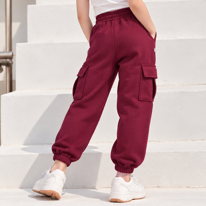 Kids Boys Lower in Red with Cargo Pockets, Drawstring Waist & Cuffed Hem