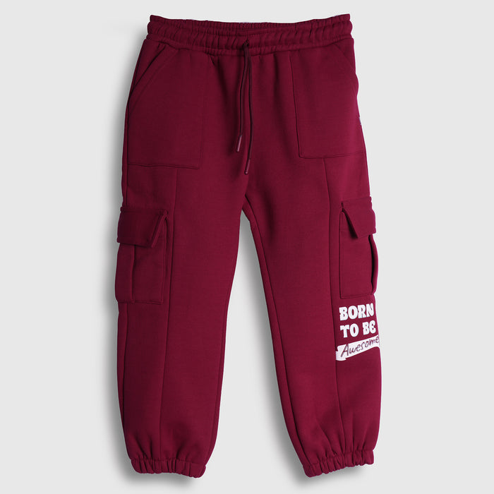 Kids Boys Lower in Red with Cargo Pockets, Drawstring Waist & Cuffed Hem