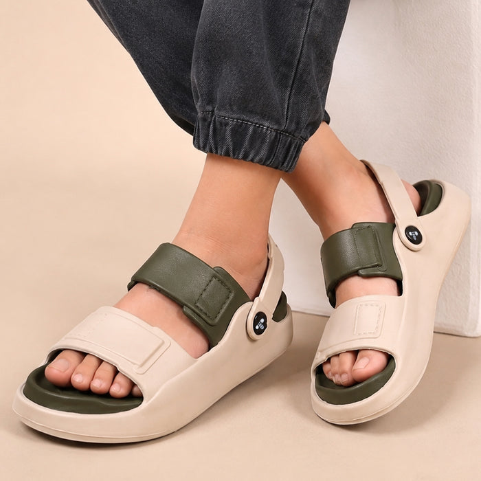 Kids Boys Moulds in Beige Olive with Dual Adjustable Straps & Cushioned Footbed for Casual Wear