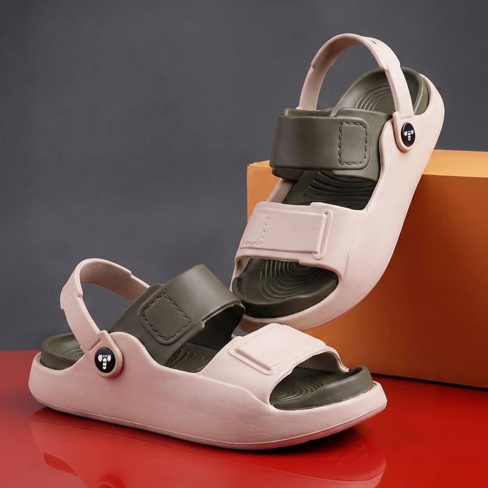 Kids Boys Moulds in Beige Olive with Dual Adjustable Straps & Cushioned Footbed for Casual Wear
