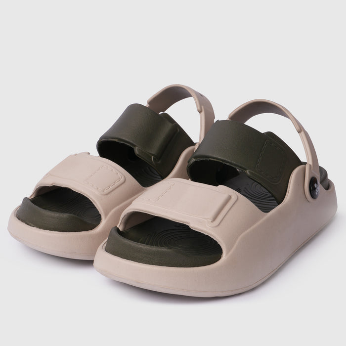 Kids Boys Moulds in Beige Olive with Dual Adjustable Straps & Cushioned Footbed for Casual Wear