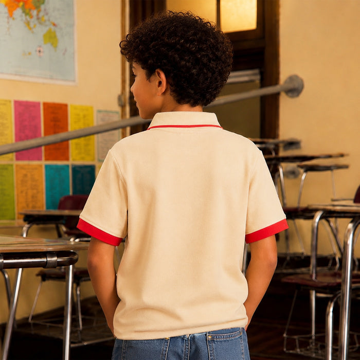 Kids Boys Polo Tshirt in Beige with Contrast Collar & Soft Breathable Comfort Fabric