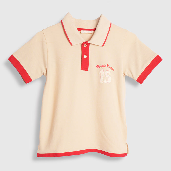 Kids Boys Polo Tshirt in Beige with Contrast Collar & Soft Breathable Comfort Fabric