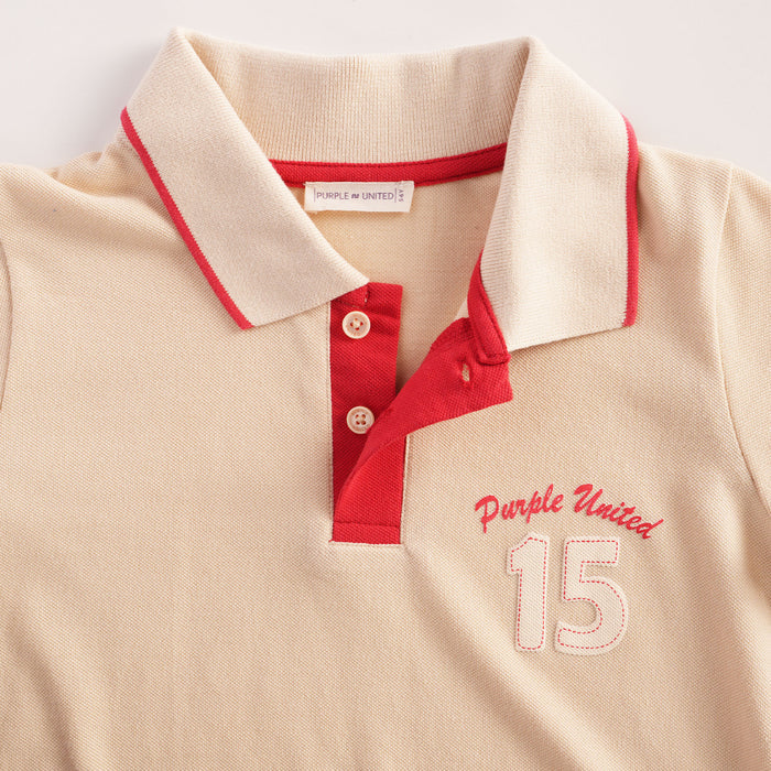 Kids Boys Polo Tshirt in Beige with Contrast Collar & Soft Breathable Comfort Fabric