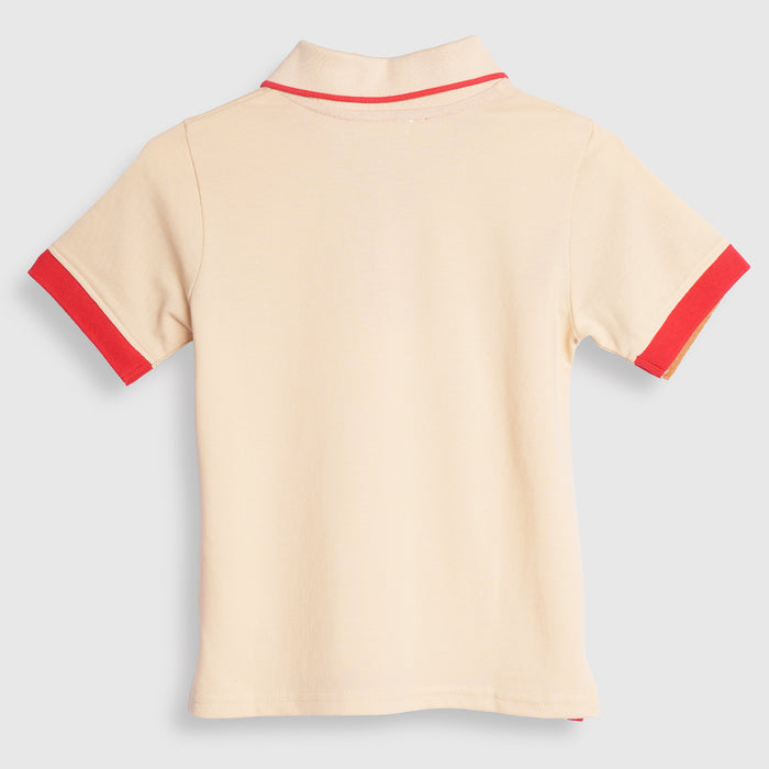 Kids Boys Polo Tshirt in Beige with Contrast Collar & Soft Breathable Comfort Fabric