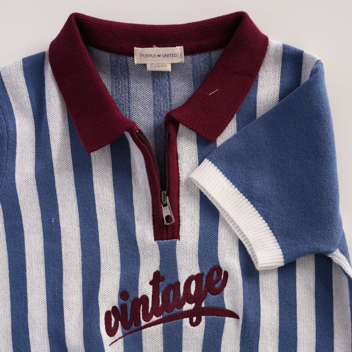 Kids Boys Polo Tshirt in Dark Blue with Soft Knit Fabric & Zip Neck for Comfort Wear