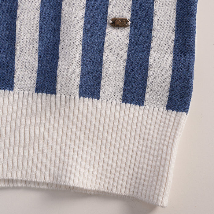 Kids Boys Polo Tshirt in Dark Blue with Soft Knit Fabric & Zip Neck for Comfort Wear