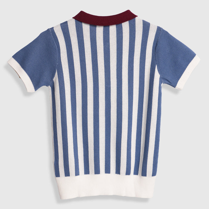 Kids Boys Polo Tshirt in Dark Blue with Soft Knit Fabric & Zip Neck for Comfort Wear