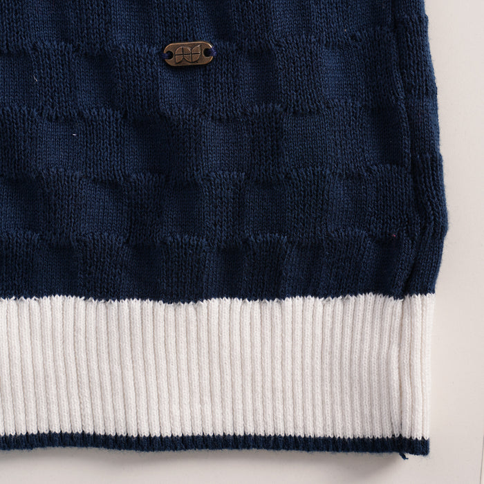 Kids Boys Polo Tshirt in Dark Blue with Textured Knit Comfort Fabric & Ribbed Finish