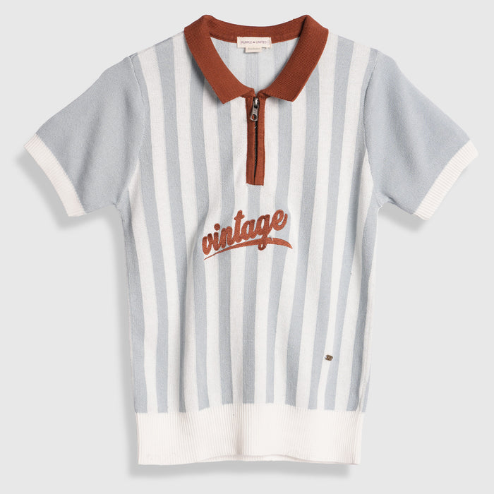 Kids Boys Polo Tshirt in Light Blue with Soft Knit Fabric & Zip Neck for Comfort Wear