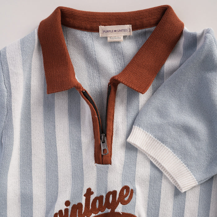 Kids Boys Polo Tshirt in Light Blue with Soft Knit Fabric & Zip Neck for Comfort Wear