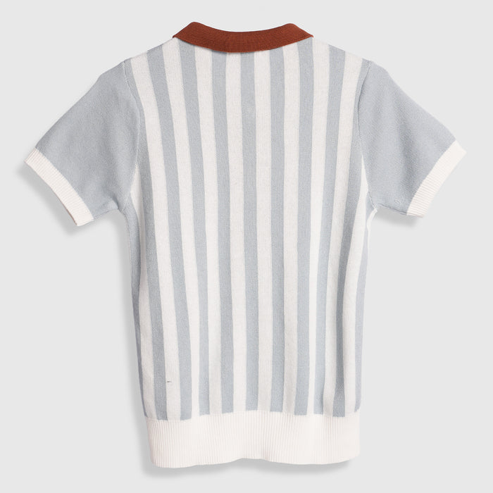 Kids Boys Polo Tshirt in Light Blue with Soft Knit Fabric & Zip Neck for Comfort Wear