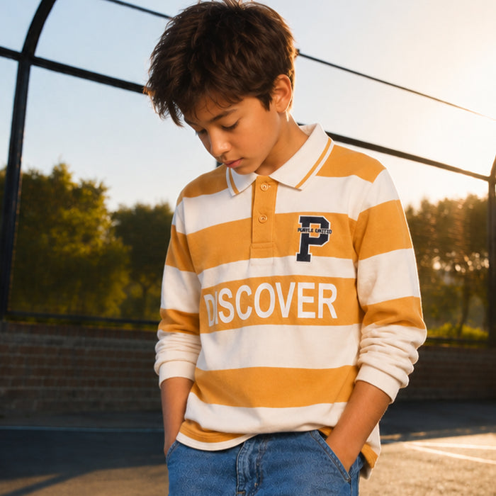 Kids Boys Polo Tshirt in Mustard with Regular Fit, Full Sleeves & Comfortable Fabric