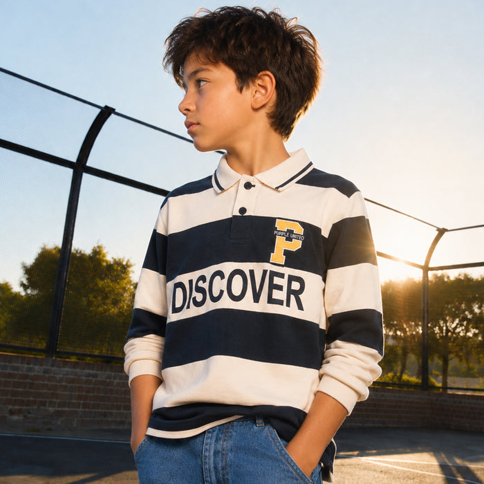 Kids Boys Polo Tshirt in Navy Blue with Regular Fit, Full Sleeves & Comfortable Fabric