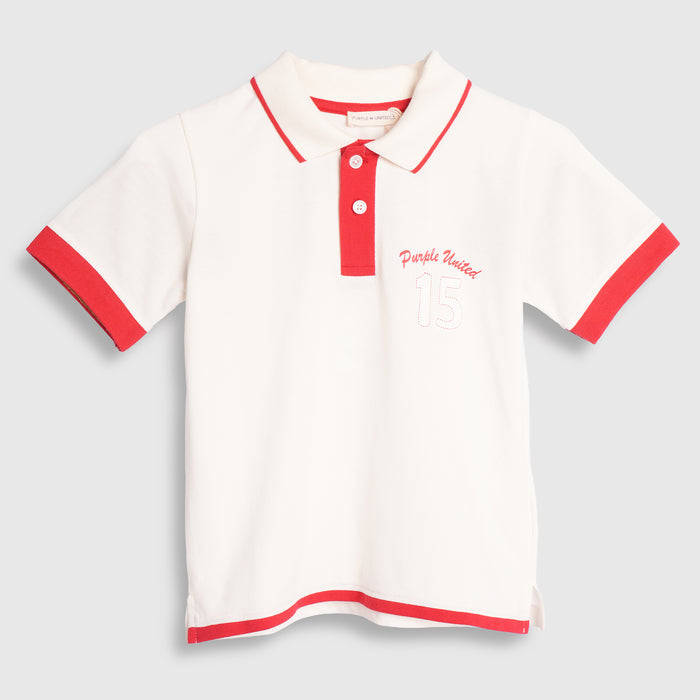 Kids Boys Polo Tshirt in White with Contrast Collar & Soft Breathable Comfort Fabric