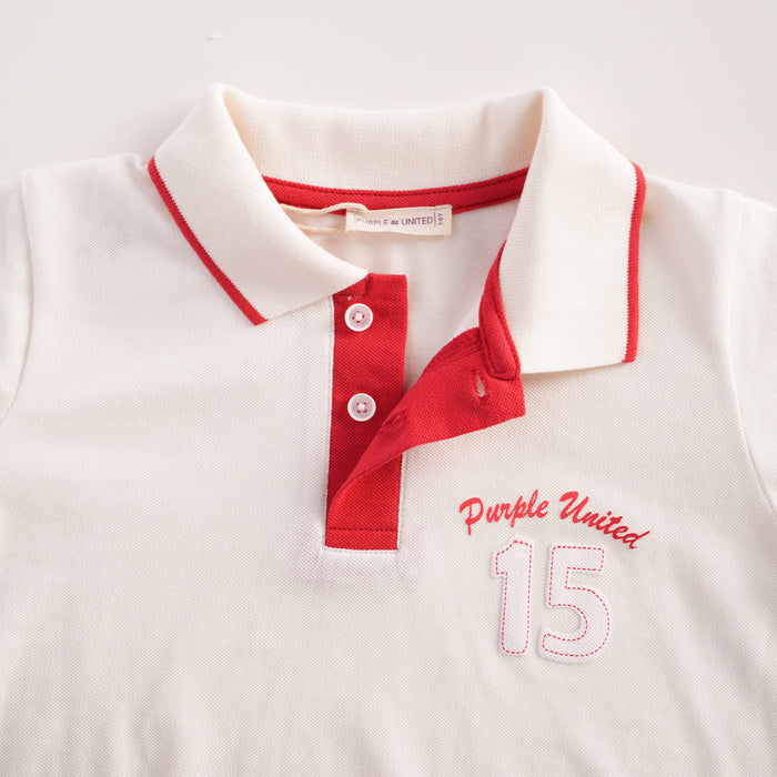 Kids Boys Polo Tshirt in White with Contrast Collar & Soft Breathable Comfort Fabric