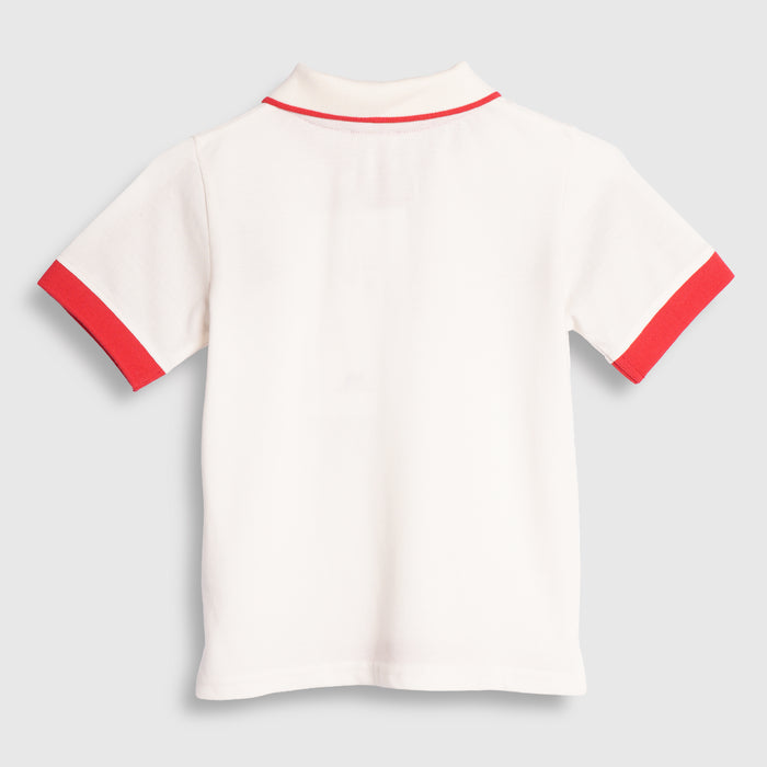Kids Boys Polo Tshirt in White with Contrast Collar & Soft Breathable Comfort Fabric