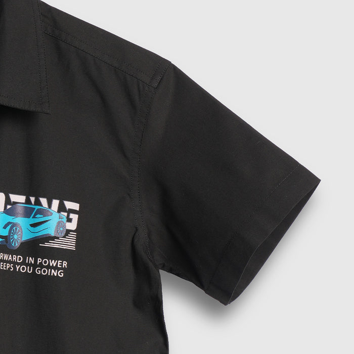 Kids Boys Shirt in Black with Relaxed Fit & Short Sleeve for Smart Comfort Casual Styling