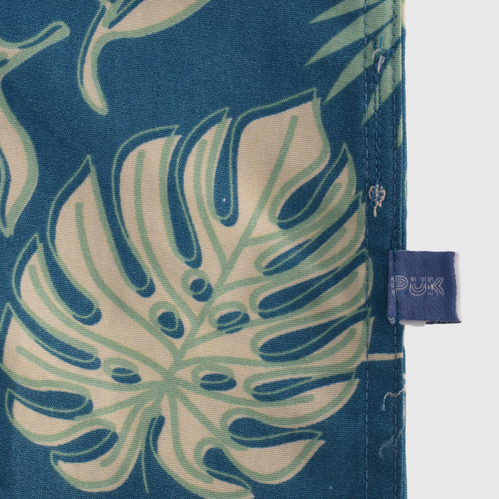 Kids Boys Shirt in Blue with Tropical Leaf Print, Roll-Up Sleeves & Soft Airy Cotton Fabric
