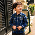 Kids Boys Shirt in Blue with Warm Checked Fabric, Relaxed Fit, Full Sleeves & Twin Pockets