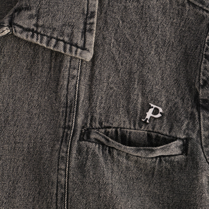 Kids Boys Shirt in Grey with Washed Denim Texture, Utility Seams & Relaxed Comfort Fit