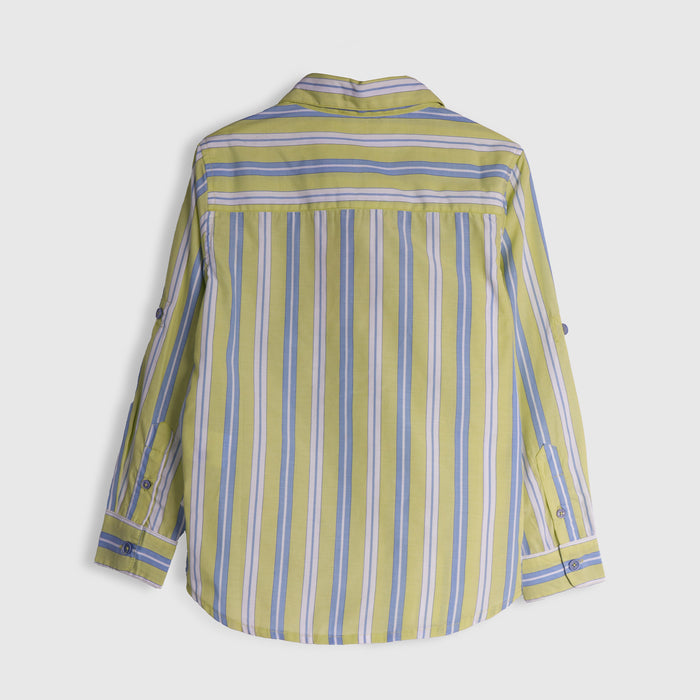 Kids Boys Shirt in Light Green Multicolor with Striped Pattern, Full Sleeves & Comfort Fit