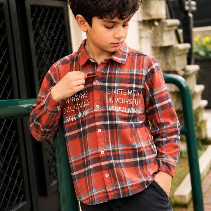 Kids Boys Shirt in Multicolor with Checked Pattern, Regular Fit, Full Sleeves & Comfort Fabric
