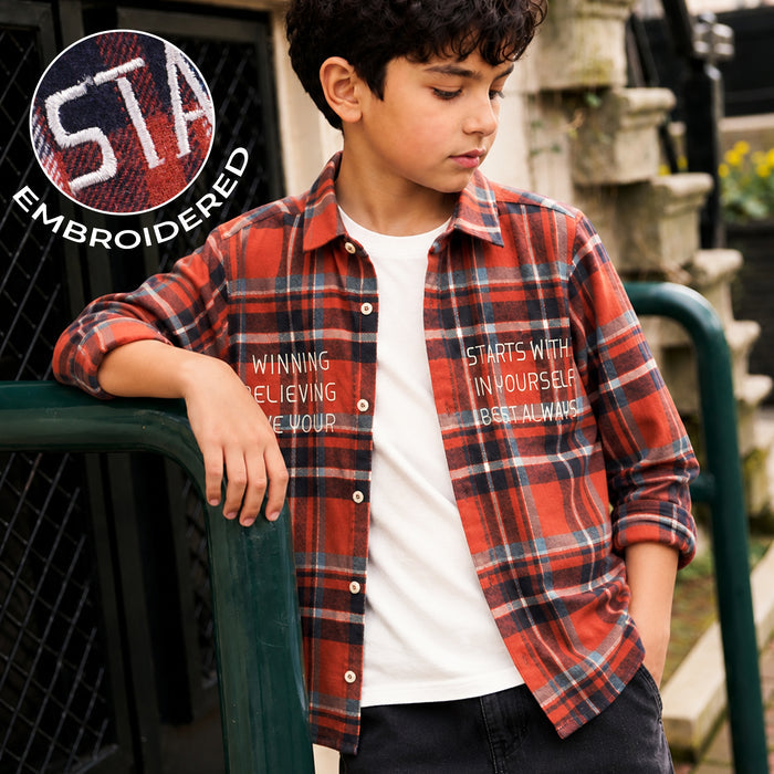 Kids Boys Shirt in Multicolor with Checked Pattern, Regular Fit, Full Sleeves & Comfort Fabric