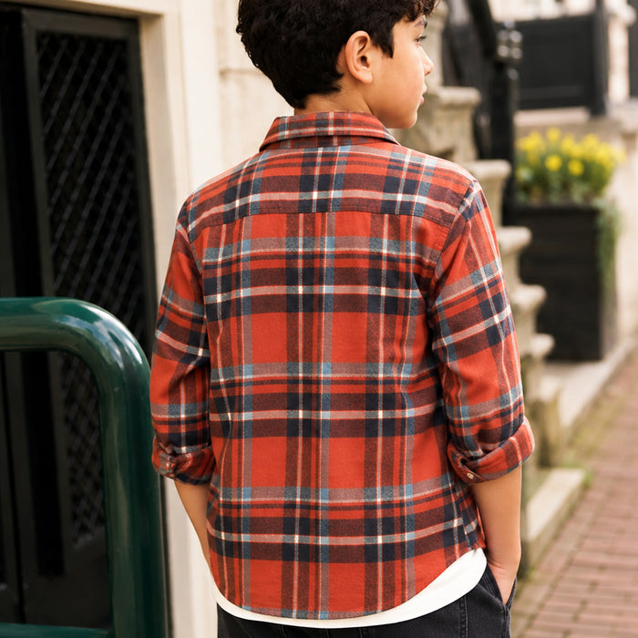 Kids Boys Shirt in Multicolor with Checked Pattern, Regular Fit, Full Sleeves & Comfort Fabric