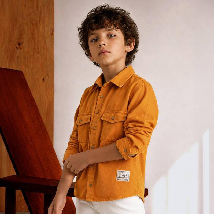 Kids Boys Shirt in Mustard with Full Sleeves, Regular Fit & Soft Comfort Breathable Fabric