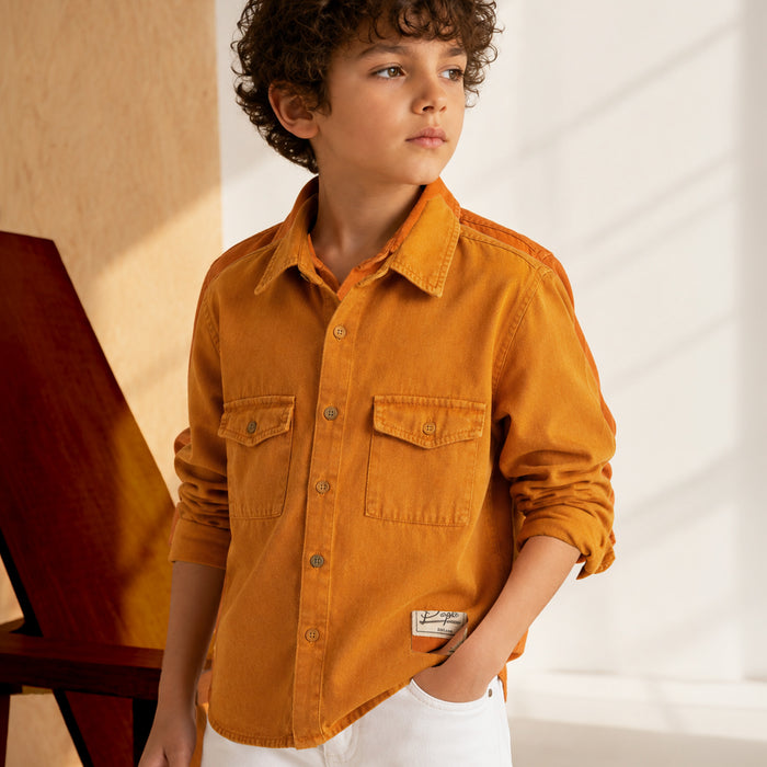 Kids Boys Shirt in Mustard with Full Sleeves, Regular Fit & Soft Comfort Breathable Fabric