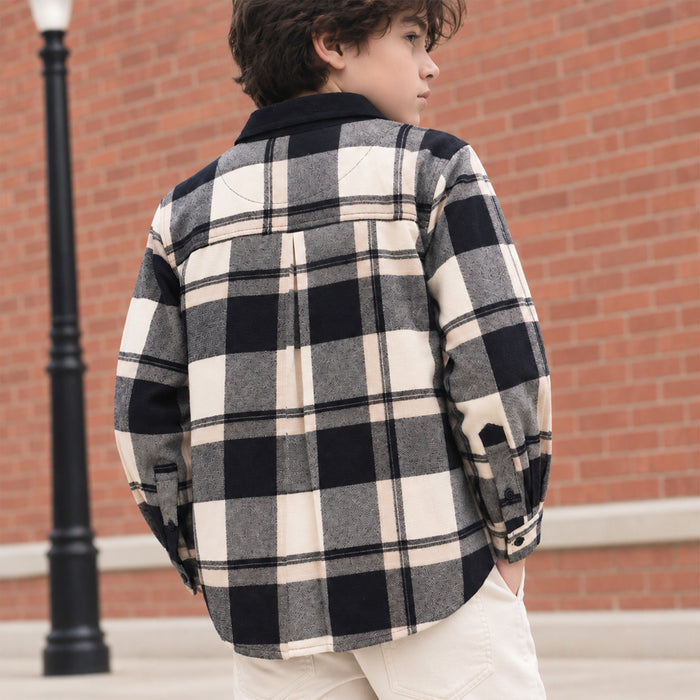 Kids Boys Shirt in Navy Blue with Comfort Regular Fit, Checked Pattern & Full Sleeves