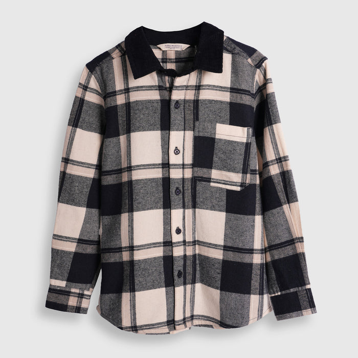 Kids Boys Shirt in Navy Blue with Comfort Regular Fit, Checked Pattern & Full Sleeves