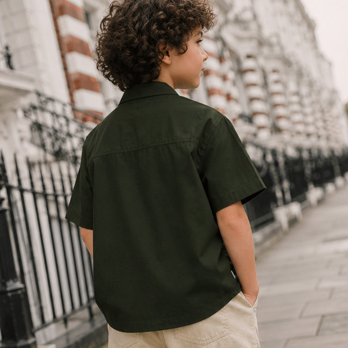 Kids Boys Shirt in Olive with Relaxed Fit, Short Sleeves & Soft Comfortable Fabric