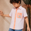 Kids Boys Shirt in Peach with Textured Stripes & Breathable Fabric for Daily Comfort