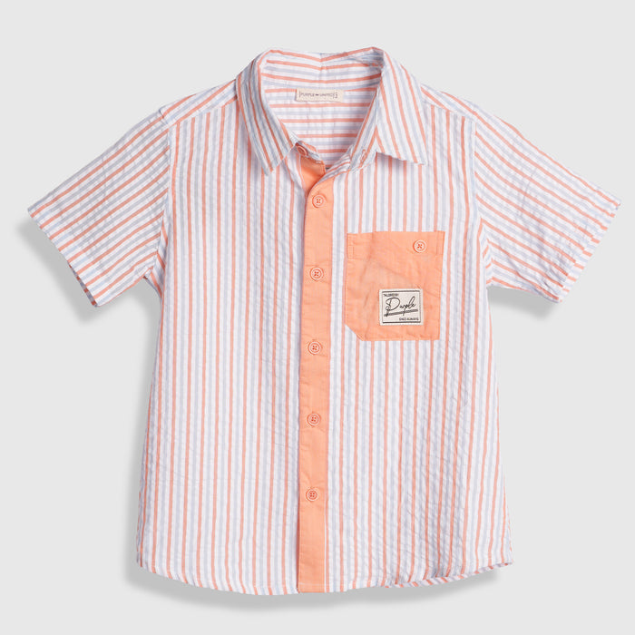 Kids Boys Shirt in Peach with Textured Stripes & Breathable Fabric for Daily Comfort