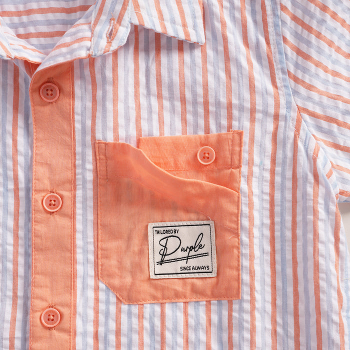 Kids Boys Shirt in Peach with Textured Stripes & Breathable Fabric for Daily Comfort