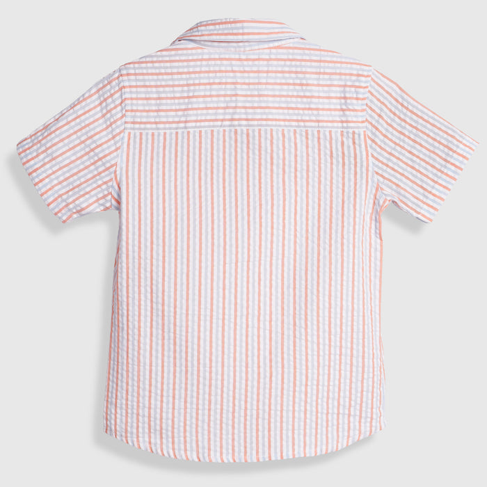 Kids Boys Shirt in Peach with Textured Stripes & Breathable Fabric for Daily Comfort